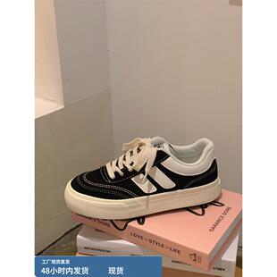 旺仔是条狗厚底小白鞋女韩版ulzzang潮百搭圆头系带学生帆布鞋女