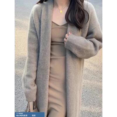 灰色针织衫女2025新款秋冬小个子宽松温柔风软糯毛衣开衫外套长款