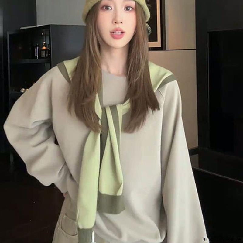 慵懒风设计感圆领长袖卫衣女秋季2025新款爆款宽松显瘦百搭上衣潮