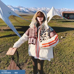 设计感个性独特针织拼接连帽羽绒服女冬季2025新款保暖时尚面包服