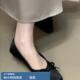通勤方头小坡跟晚晚鞋 羊皮版 女2025新款 绸面蝴蝶结浅口单鞋 法式