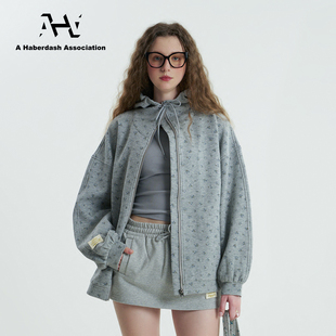 AHA爱侈艾· 复古风碎花拉链连帽卫衣廓形休闲外套 李煜东同款