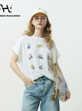 AHA爱侈艾·【徐艺洋同款】手绘涂鸦童趣轻薄凉感廓形男女短袖T恤