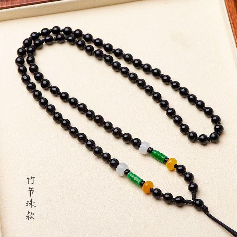 黑玻璃珠DIY串珠项链挂绳批发