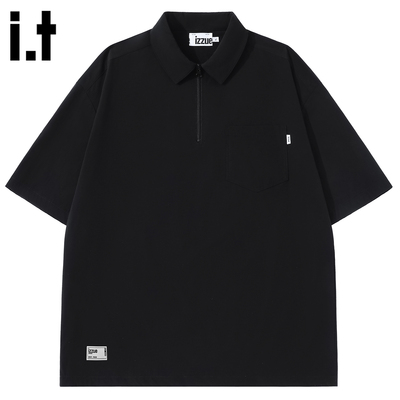it izzue新款半拉链短袖POLO男2025夏美式翻领凉感弹力保罗衫T恤A