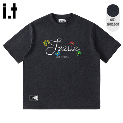 it izzue新款T恤男女装2025夏季美式复古潮流小众短袖宽松五分袖A