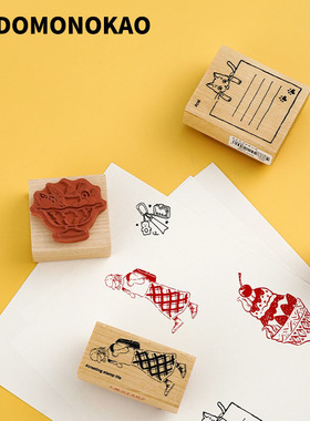 日本KODOMO NO KAO木制印章N I LOVE STAMP系列手账印章1533