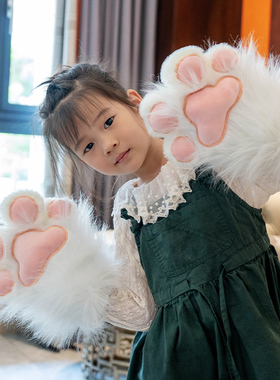 二次元漫展cosplay可爱猫爪加厚加绒手套女冬天学生保暖春秋冬季