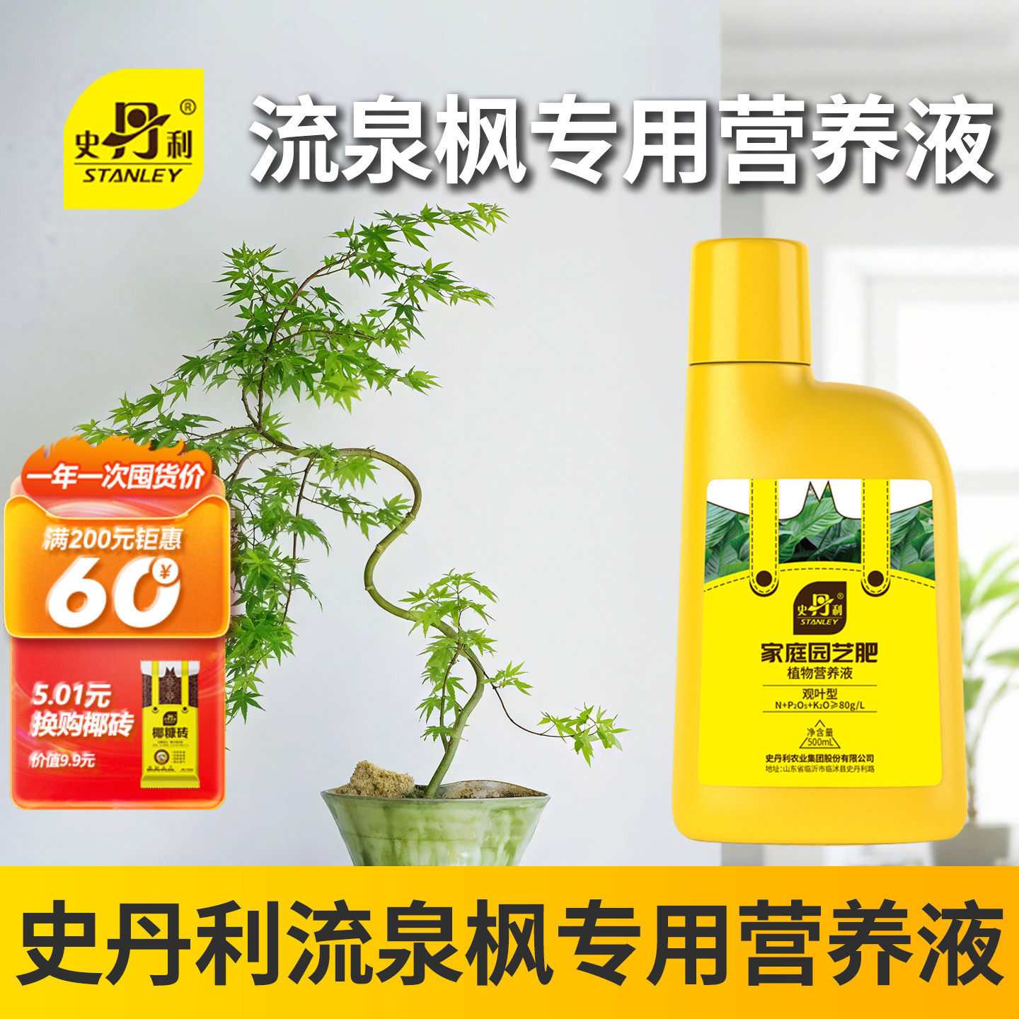 史丹利流泉枫专用营养液肥料观叶绿植室内家用文竹掉黄叶枯叶盆景