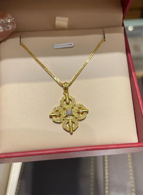 古法金包银点钻十字架金刚杵项链