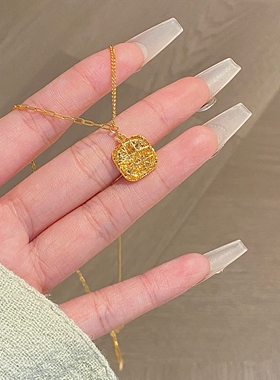 金包银花丝小方糖锁骨链女百搭