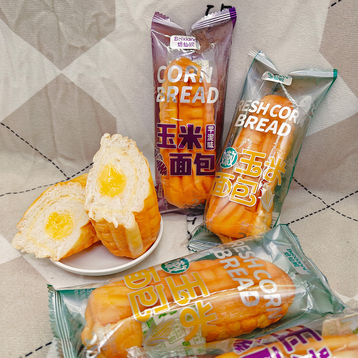 焙仙妮玉米面包原味芋泥味面包