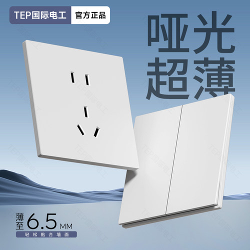 tep国际电工酒店床头控制面板墙壁白色磨砂超薄4开三位双控制开关