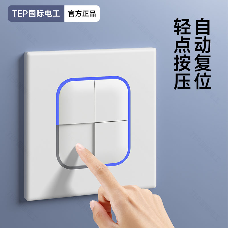 TEP国际电工86型白色多控一灯开关插座面板带LED家用酒店一位中途