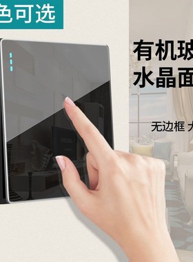 TEP国际电工黑色暗装家用面板有机玻璃镜面开关白板插座三开单控