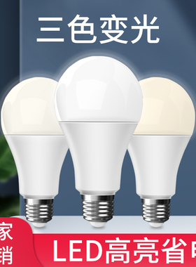 led灯泡节能大螺口家用双色可调三色变光5W7W照明光源超亮E27球泡