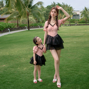 2024新款 女童女孩高级感公主沙滩泳装 连体裙式 亲子泳衣母女家庭装