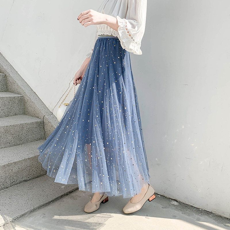 秋冬超仙星空亮片網紗半身裙女新款韓版高腰顯瘦百搭大擺裙A字裙在類目 女裝/女士精品, 半身裙中 - 來自Buy2taobao.com提供專業的淘寶代購服務