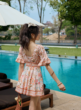 奇海61173加大码保守连体平角泳衣女显瘦遮肚大小胸钢托聚拢温泉