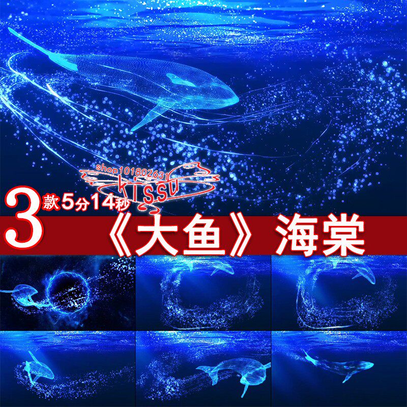 蓝色大鱼海棠诗朗诵唯美鲸鱼粒子海洋婚庆婚礼大屏幕LED视频素材