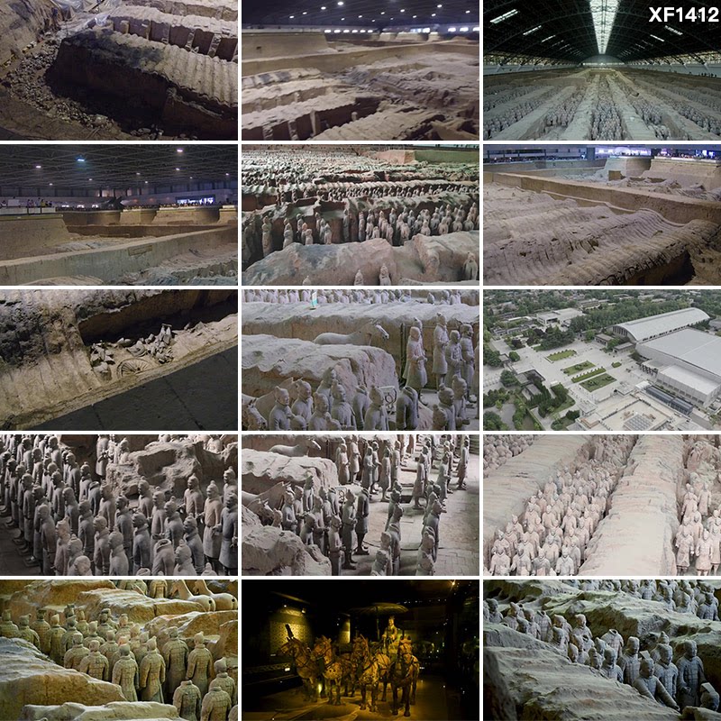 陕西西安秦始皇兵马俑特写陶俑历史文化遗迹古代航拍实拍视频素材