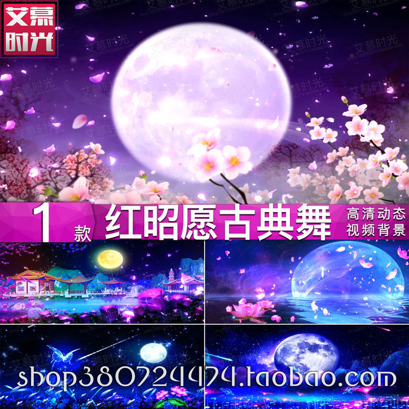 红昭愿古典民族舞蹈唯美梦幻月亮花瓣晚会 LED大屏幕背景视频