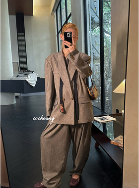 CCCHEUNG3.20晚8 限量定制小众设计感印花飘带廓形西装休闲裤套装