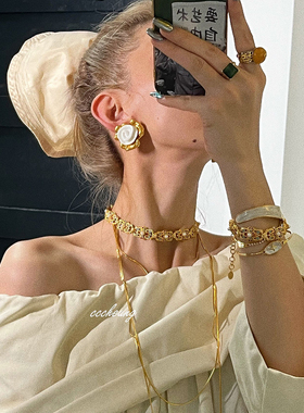 古董宫廷贵妇镂空微镶镀金项链