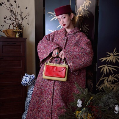 喜一兮宽松款老钱风羊毛呢大衣