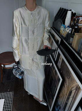 CCCHEUNG 高级定制豪门珠光感重磅拼接新中式外套半裙套装两件套