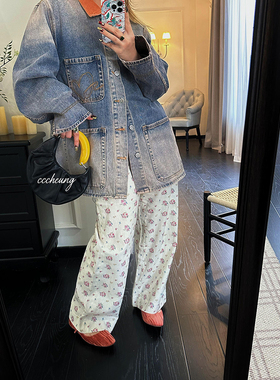 CCCHEUNG 3.25晚8 俏皮减龄小可爱亚麻印花高腰直筒裤休闲裤