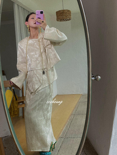 斜襟绑带抹胸半裙套装 轻奢珠光提花新中式 三件 2.20晚8 CCCHEUNG