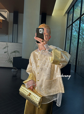 CCCHEUNG3.20晚8 轻奢贵妇新中式正反两穿醋酸缎面光泽感刺绣外套