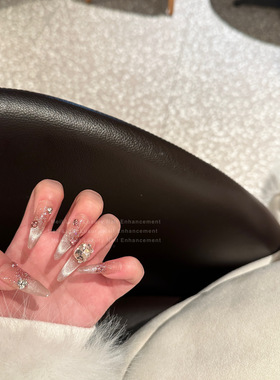 Meil Nail 酒渍玫瑰 长杏仁新年爆闪猫眼可拆卸美甲纯手工穿戴甲