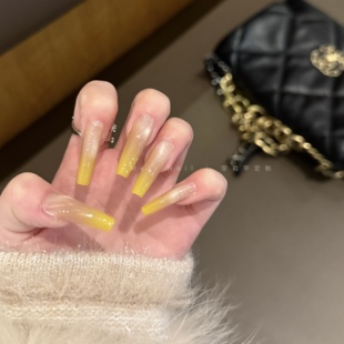 31细狗梯 杨枝甘露 夏日黄色渐变猫眼美甲穿戴甲可拆卸 Nail Meil