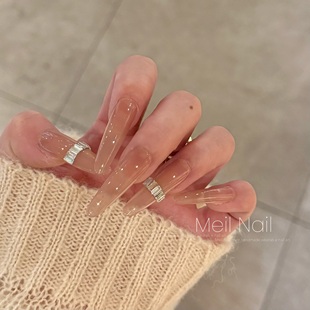 百搭经典 Meil 长椭圆款 裸冰肌 冰透裸色拼钻纯手工穿戴甲 Nail