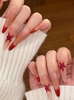 Meil Nail 红色战甲 新年聚会款五角星贴钻纯手工穿戴甲可拆卸