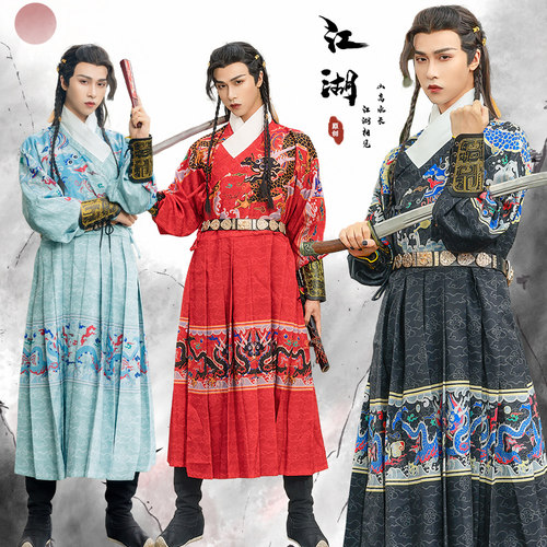 原创明制秋汉服男织金飞鱼服女帅气曳撒龙纹贴里锦衣卫明朝