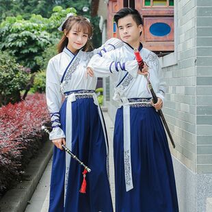 秋款 武侠cp情侣装 交领传统古装 日常改良汉服女男中国风毕业照服装