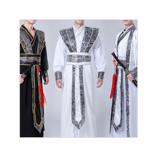 古装服装男唐朝汉服直裾深衣侠客舞台演出服影视拍照学院毕业班服