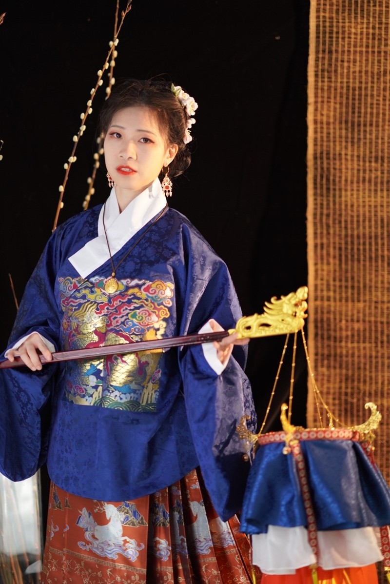 孔府麒麟织金琵琶袖复原款汉服图片