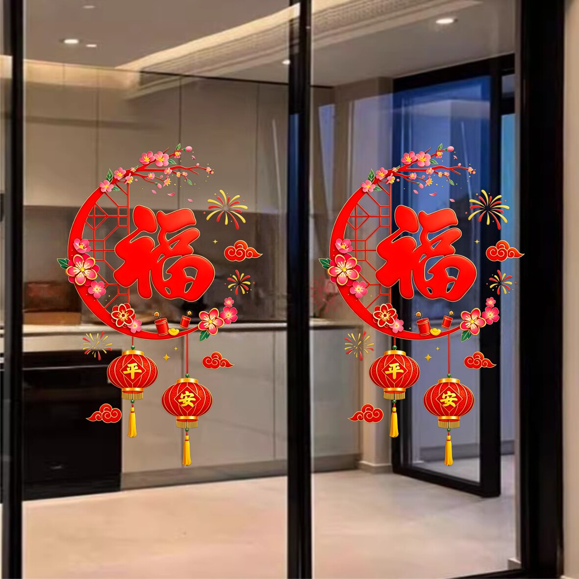 福字玻璃贴中国福字贴纸商铺乔迁开业新年玻璃装饰窗花UV超透贴纸