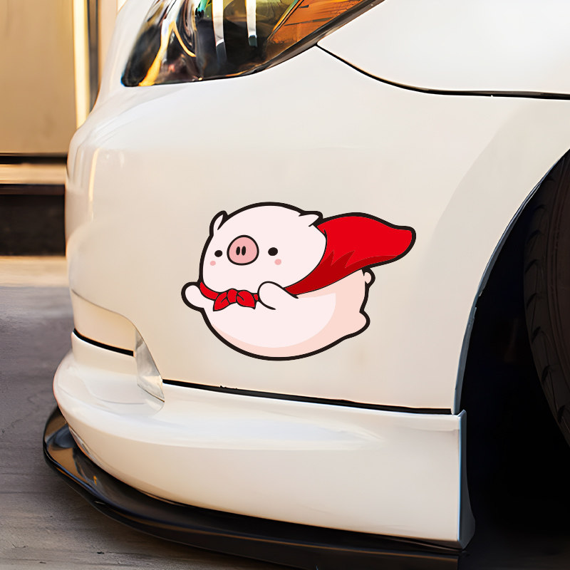 卡通粉红小飞猪汽车贴纸可爱猪猪车窗车身划痕遮盖贴电动摩托车贴