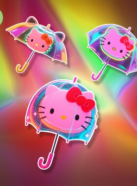 趣味hello kt猫多巴胺雨伞平板冰箱汽车贴纸玻璃装饰背胶贴画C375