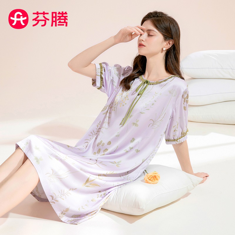 芬腾夏季新款冰丝可外穿短袖睡裙