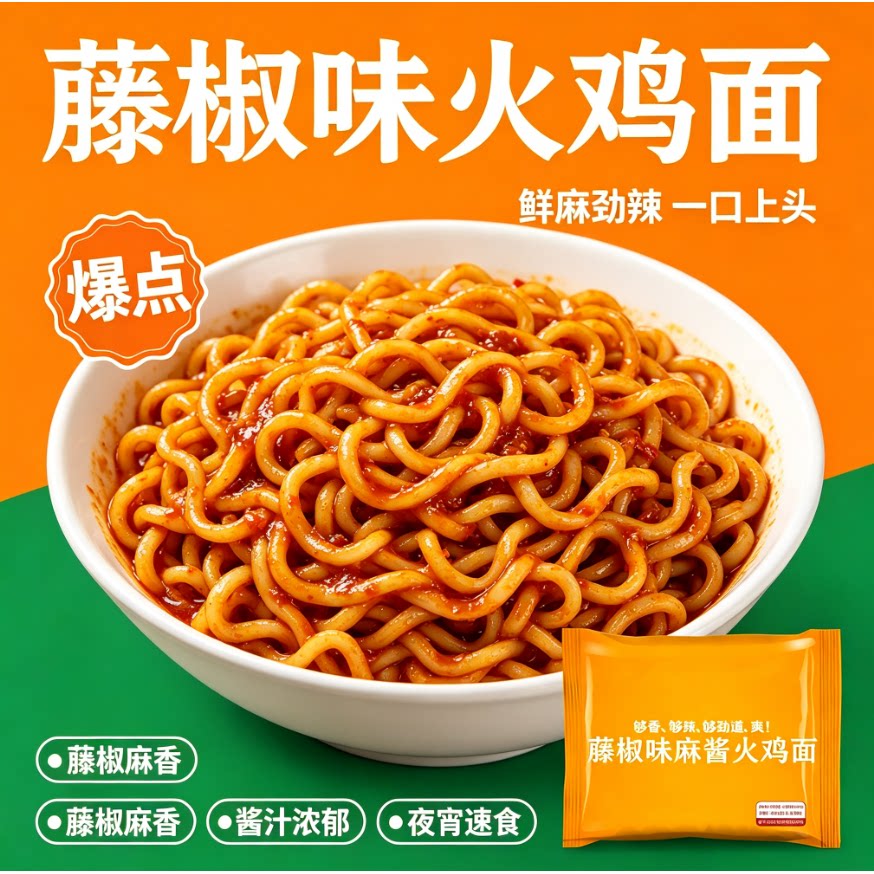 藤椒味麻酱火鸡面加班宵夜吃方便面泡面麻酱火鸡面泡面袋装