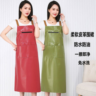 超长软皮革围裙防水防油无袖 工作服围腰 pu罩衣洗车食堂男女士时尚