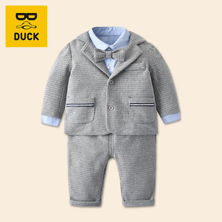 男童长袖背带裤套装1-3岁男宝宝西装外套三件套儿童洋气周岁礼服