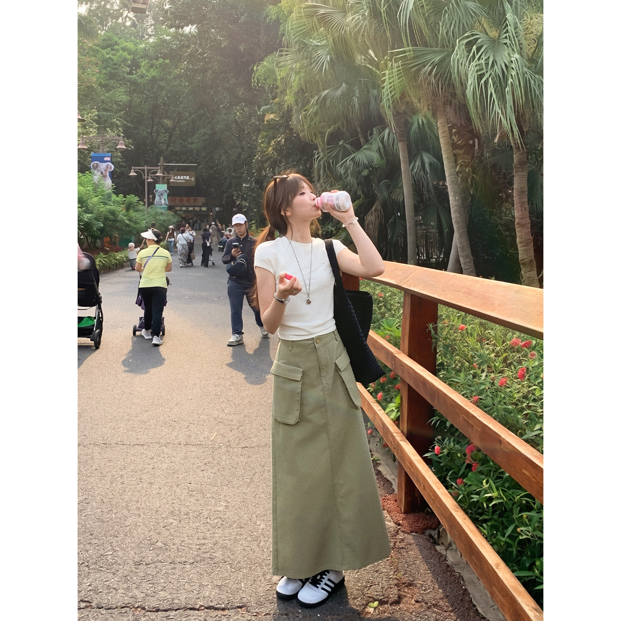 切糕自制小个子春夏工装半身裙女新款军绿色长款牛仔裙子后开叉