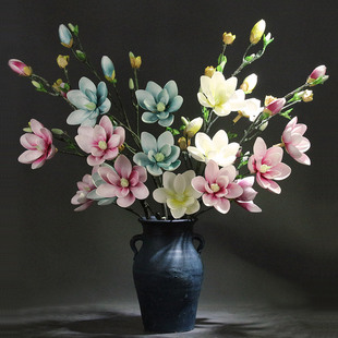 中式仿真木莲花木兰玉兰花大号pu手感假花干支客厅摆设装饰花卉